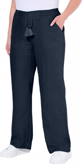 Ulla Popken Drawstring Elastic Waist Mary Fit Linen Pants Navy - Džinsi & Bikses Lielos Izmēros – Plus Size - 