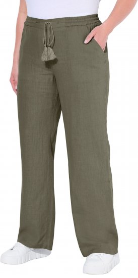 Ulla Popken Drawstring Elastic Waist Mary Fit Linen Pants Loden Green - Džinsi & Bikses Lielos Izmēros – Plus Size - 