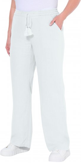 Ulla Popken Drawstring Elastic Waist Mary Fit Linen Pants Snow White - Džinsi & Bikses Lielos Izmēros – Plus Size - 