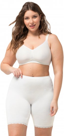 Ulla Popken Lace Hem Stretch Viscose Knit Bicycle Length Lounge Shorts White - Džinsi & Bikses Lielos Izmēros – Plus Size - 