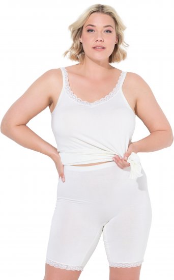 Ulla Popken Lace Hem Stretch Viscose Knit Bicycle Length Lounge Shorts White - Džinsi & Bikses Lielos Izmēros – Plus Size - 