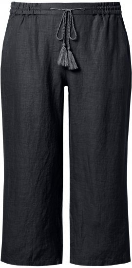 Ulla Popken Cool Linen Elastic Waist Capri Pants Black - Džinsi & Bikses Lielos Izmēros – Plus Size - 