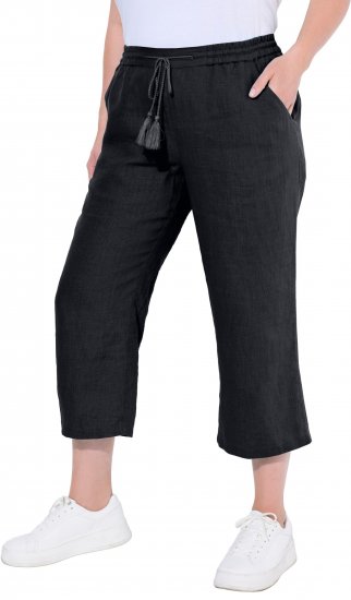 Ulla Popken Cool Linen Elastic Waist Capri Pants Black - Džinsi & Bikses Lielos Izmēros – Plus Size - 