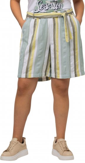 Ulla Popken Striped Wide Leg Elastic Waistband Shorts White - Džinsi & Bikses Lielos Izmēros – Plus Size - 