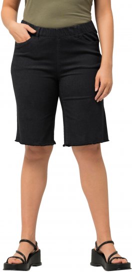 Ulla Popken Frayed Hemline Elastic Waistband Bermuda Shorts Black - Džinsi & Bikses Lielos Izmēros – Plus Size - 