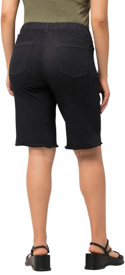 Ulla Popken Frayed Hemline Elastic Waistband Bermuda Shorts Black - Džinsi & Bikses Lielos Izmēros – Plus Size - 