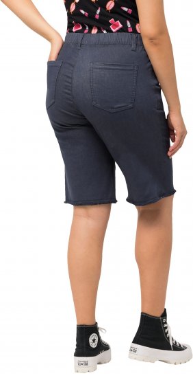 Ulla Popken Frayed Hemline Elastic Waistband Bermuda Shorts Navy - Džinsi & Bikses Lielos Izmēros – Plus Size - 