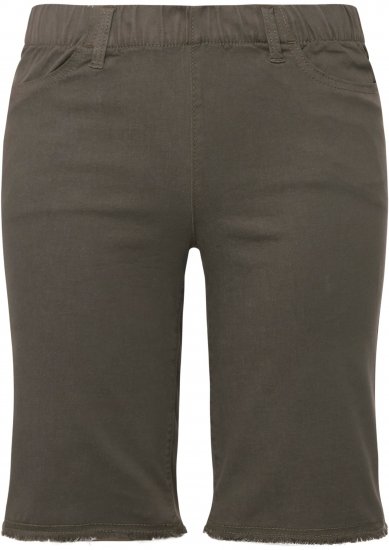 Ulla Popken Frayed Hemline Elastic Waistband Bermuda Shorts Loden Green - Džinsi & Bikses Lielos Izmēros – Plus Size - 