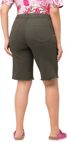 Ulla Popken Frayed Hemline Elastic Waistband Bermuda Shorts Loden Green - Džinsi & Bikses Lielos Izmēros – Plus Size - 