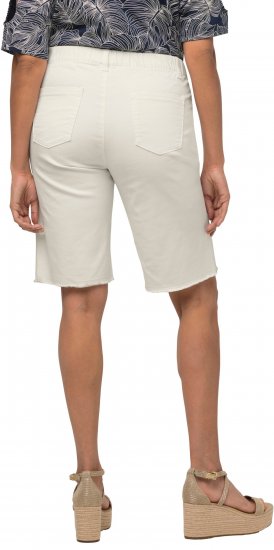Ulla Popken Frayed Hemline Elastic Waistband Bermuda Shorts White - Džinsi & Bikses Lielos Izmēros – Plus Size - 