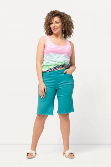 Ulla Popken Frayed Hemline Elastic Waistband Bermuda Shorts Bright Turquoise - Šorti - Sieviešu šorti lielos izmēros