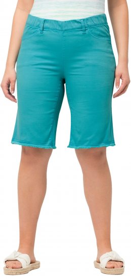 Ulla Popken Frayed Hemline Elastic Waistband Bermuda Shorts Bright Turquoise - Džinsi & Bikses Lielos Izmēros – Plus Size - 