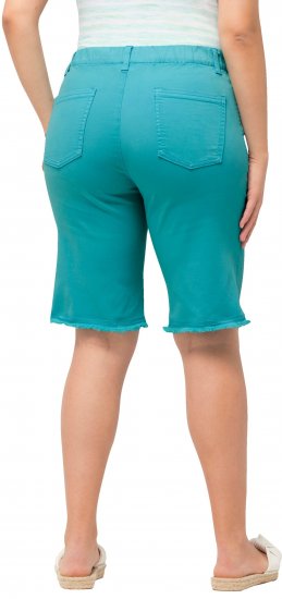 Ulla Popken Frayed Hemline Elastic Waistband Bermuda Shorts Bright Turquoise - Džinsi & Bikses Lielos Izmēros – Plus Size - 