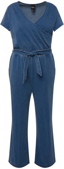 Ulla Popken Wrap Look Short Sleeve Denim Jumpsuit Blue - Džinsi & Bikses Lielos Izmēros – Plus Size - 