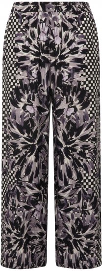 Ulla Popken Checkered Floral Elastic Waist Palazzo Paints Black - Džinsi & Bikses Lielos Izmēros – Plus Size - 
