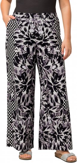Ulla Popken Checkered Floral Elastic Waist Palazzo Paints Black - Džinsi & Bikses Lielos Izmēros – Plus Size - 