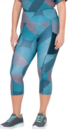 Ulla Popken Quick Dry Cropped Geometric Print Leggings Blue - Jakas - 