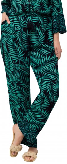 Ulla Popken Palm Leaf Print Elastic Waist Pants Navy - Džinsi & Bikses Lielos Izmēros – Plus Size - 