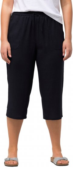 Ulla Popken Cropped Linen Blend Elastic Waist Pants Navy - Džinsi & Bikses Lielos Izmēros – Plus Size - 