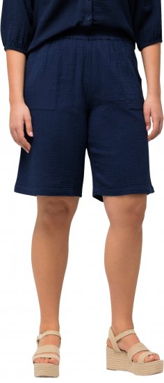 Ulla Popken Muslin Elastic Waist Wide Leg Shorts Blue - Džinsi & Bikses Lielos Izmēros – Plus Size - 