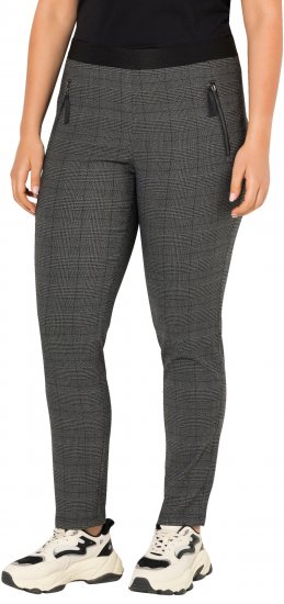 Ulla Popken Plaid Elastic Waist Tapered Leg Pants Black - Džinsi & Bikses Lielos Izmēros – Plus Size - 