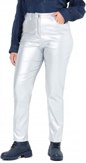 Ulla Popken Metallic Stretch Fit Mom Jeans Silver - Džinsi & Bikses Lielos Izmēros – Plus Size - 