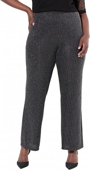 Ulla Popken Sparkling Pinstripe Elastic Waist Pants Black - Džinsi & Bikses Lielos Izmēros – Plus Size - 