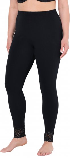 Ulla Popken Lace Trim Leggings Black - Džinsi & Bikses Lielos Izmēros – Plus Size - 
