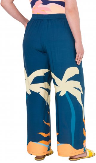 Ulla Popken Abstract Landscape Elastic Waist Palazzo Pants Blue - Džinsi & Bikses Lielos Izmēros – Plus Size - 