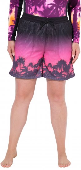 Ulla Popken Active Wide Leg Elastic Waist Palm Tree Pattern Mesh Shorts Black - Džinsi & Bikses Lielos Izmēros – Plus Size - 