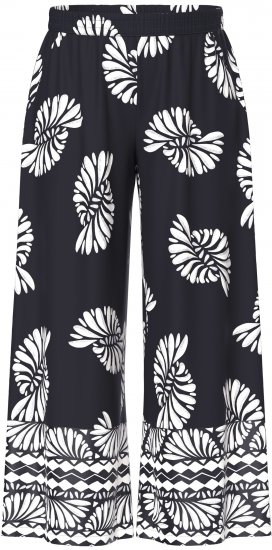 Ulla Popken Fossil Print Elastic Waist Palazzo Pants Black - Džinsi & Bikses Lielos Izmēros – Plus Size - 