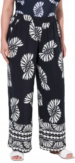 Ulla Popken Fossil Print Elastic Waist Palazzo Pants Black - Džinsi & Bikses Lielos Izmēros – Plus Size - 