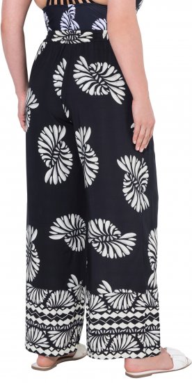 Ulla Popken Fossil Print Elastic Waist Palazzo Pants Black - Džinsi & Bikses Lielos Izmēros – Plus Size - 