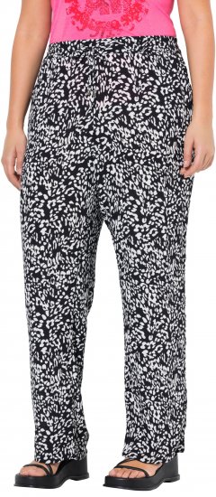 Ulla Popken Leopard Print Elastic Waist Pants Black - Džinsi & Bikses Lielos Izmēros – Plus Size - 