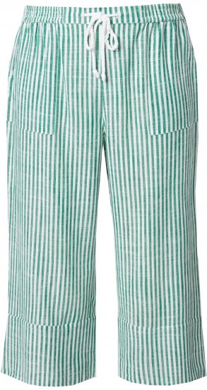 Ulla Popken Coastal Stripe Linen Blend Elastic Waist Culottes Green - Džinsi & Bikses Lielos Izmēros – Plus Size - 