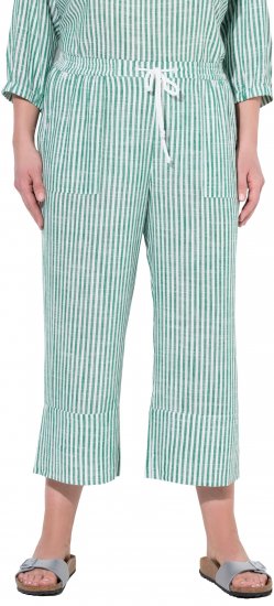 Ulla Popken Coastal Stripe Linen Blend Elastic Waist Culottes Green - Džinsi & Bikses Lielos Izmēros – Plus Size - 