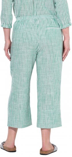 Ulla Popken Coastal Stripe Linen Blend Elastic Waist Culottes Green - Džinsi & Bikses Lielos Izmēros – Plus Size - 