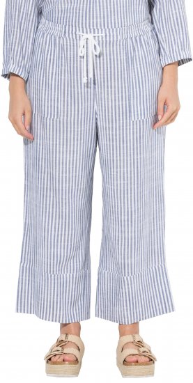 Ulla Popken Coastal Stripe Linen Blend Elastic Waist Culottes Blue - Džinsi & Bikses Lielos Izmēros – Plus Size - 