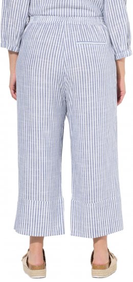 Ulla Popken Coastal Stripe Linen Blend Elastic Waist Culottes Blue - Džinsi & Bikses Lielos Izmēros – Plus Size - 