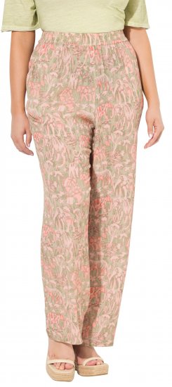 Ulla Popken Safari Print Elastic Waist Pants Green - Džinsi & Bikses Lielos Izmēros – Plus Size - 