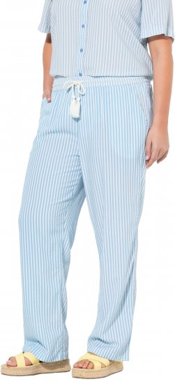 Ulla Popken Seersucker Elastic Waist Pants Blue - Džinsi & Bikses Lielos Izmēros – Plus Size - 