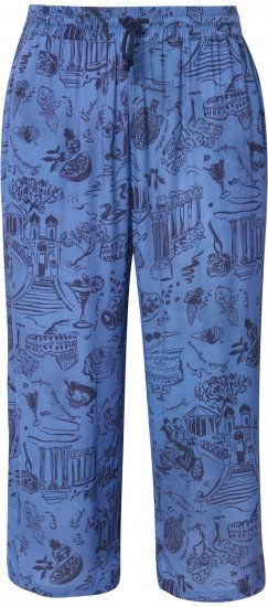 Ulla Popken Italy Print Elastic Waist Culottes Blue - Džinsi & Bikses Lielos Izmēros – Plus Size - 