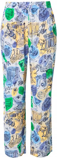 Ulla Popken Italy Print Elastic Waist Pants White - Džinsi & Bikses Lielos Izmēros – Plus Size - 
