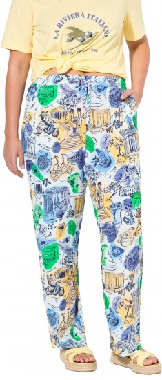 Ulla Popken Italy Print Elastic Waist Pants White - Džinsi & Bikses Lielos Izmēros – Plus Size - 