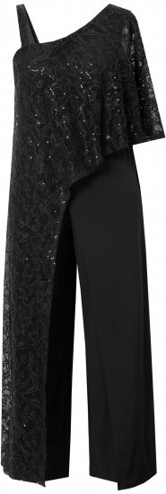 Ulla Popken Asymmetric Lace Panel Jumpsuit Black - Džinsi & Bikses Lielos Izmēros – Plus Size - 
