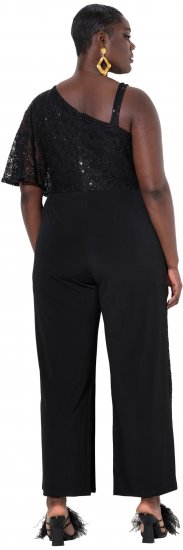 Ulla Popken Asymmetric Lace Panel Jumpsuit Black - Džinsi & Bikses Lielos Izmēros – Plus Size - 