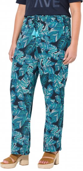 Ulla Popken Tropical Leaf Print Elastic Waist Pants Blue - Džinsi & Bikses Lielos Izmēros – Plus Size - 