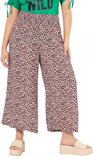 Ulla Popken Rose Wide Leg Elastic Waist Leopard Pattern Culottes White - Džinsi & Bikses Lielos Izmēros – Plus Size - 