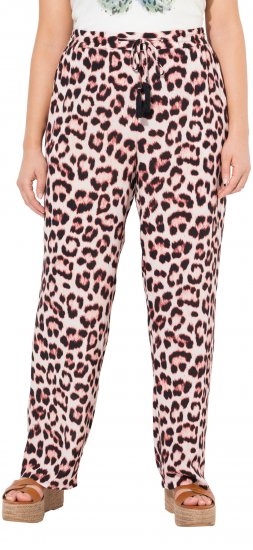 Ulla Popken Leopard Print Elastic Waist Pants White - Džinsi & Bikses Lielos Izmēros – Plus Size - 