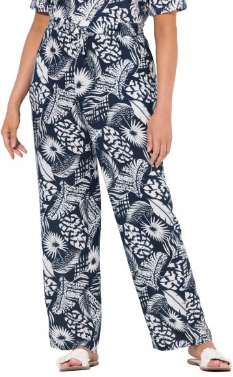 Ulla Popken Feather Print Elastic Waist Pants Blue - Džinsi & Bikses Lielos Izmēros – Plus Size - 